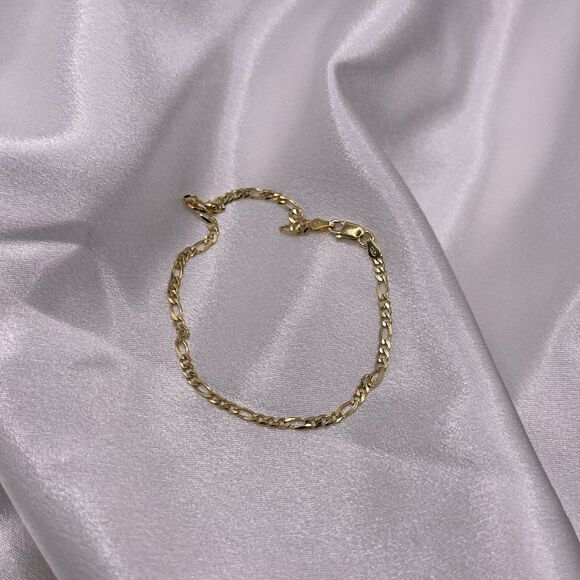 Kisper Made in Italy 18K Gold Sterling Silver Figaro Link Chain Anklet - Picture 2 of 6